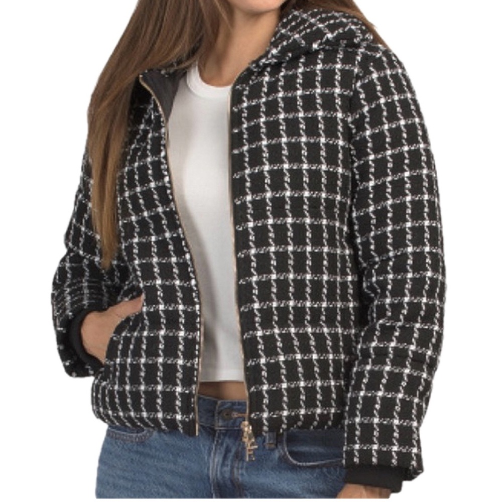 Jason Wu Plaid Tweed Quilted Puffer Jacket black & white - NWT - Picture 2 of 11